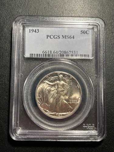 1943年 ウォーキング・リバティ シルバー ハーフドル 50セント PCGS MS 64 シャープストライク ブライトホワイト