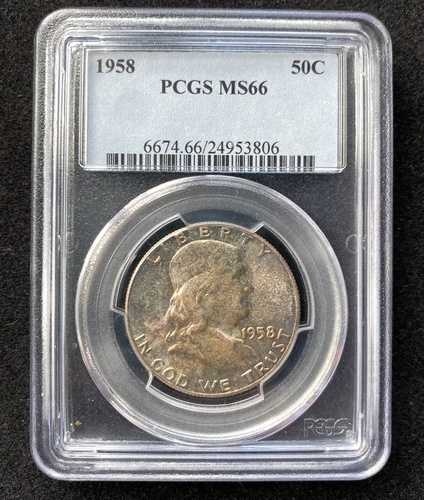 1958年 50セント フランクリン ハーフドル PCGS MS 66 表面と裏面に色あせあり