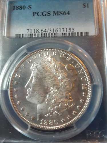 1880年 S モーガン シルバー ドル PCGS MS 64 バッグマークは最小限、光沢良好