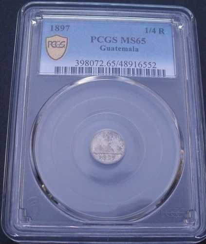 1897年グアテマラ1/4レアル、PCGS MS 65、良質銀貨 # SP
