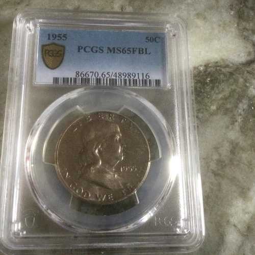 1955-P フランクリンシルバーハーフダラー 50C PCGS MS 65 フルベルラインライン (FBL)
