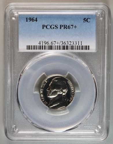 1964 年 ジェファーソン ニッケル PCGS グレード PR67+ (Pop 7) - グレードとしては希少!