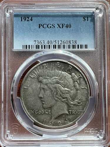 1924年 ピースドル ??? PCGS XF40 ?? 90% シルバー $1 国内コイン ?-
