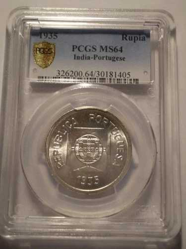 13SAZ40 ポルトガル領インドゴア 1935年 銀貨 1ルピー PCGS MS 64