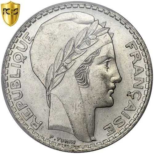 [#1120619] フランス、20フラン、トリノ、1934年、パリ、銀貨、PCGS、MS(63)、ル・フラン