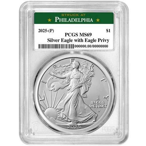 2025年 (P) 1ドル アメリカン シルバー イーグル ファースト イーグル プライベート PCGS MS69 フィラデルフィア ラベル