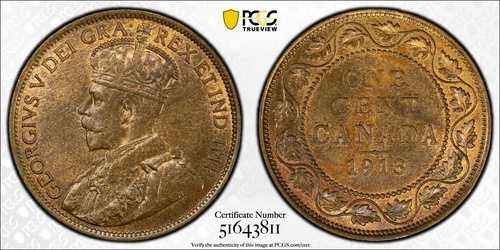 1913年カナダ ラージセント - PCGS チョイス 未流通 MS 64 RB