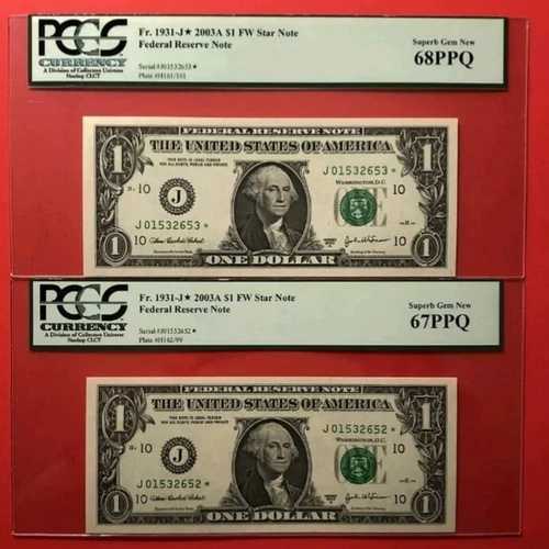 1931-J* 2003A $1 FRN STAR NOTES 2枚組 PCGS SGN 67/68 J 01532652-J 01532653 56,100円