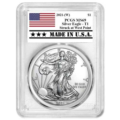 2021年 (W) 1ドル タイプ1 アメリカン シルバー イーグル PCGS MS69 アメリカ製ラベル