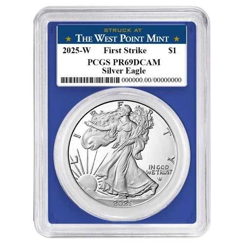 2025-W プルーフ 1ドル アメリカン シルバー イーグル PCGS PR69DCAM FS ウェストポイント ラベル ブルー