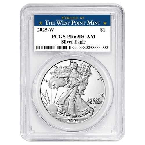 2025-W $1 1オンス プルーフ アメリカンシルバーイーグル PCGS PR69DCAM ウェストポイントラベル