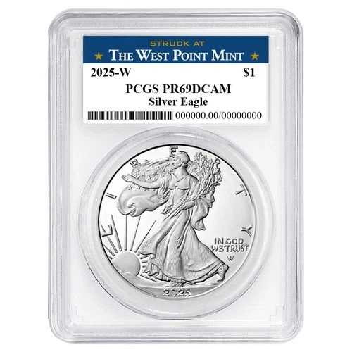 2025-W $1 1オンス プルーフ アメリカンシルバーイーグル PCGS PR69DCAM ウェストポイントラベル ホワイト