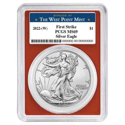 2022年 (W) $1 1オンス アメリカン シルバー イーグル PCGS MS69 FS ウェストポイント ラベル レッドフレーム