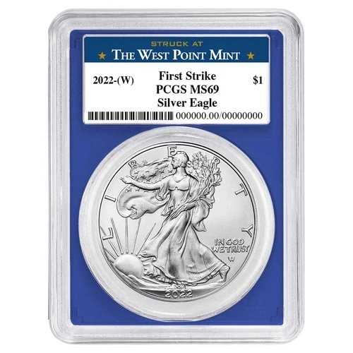 2022年 (W) 1ドル アメリカン シルバー イーグル PCGS MS69 FS ウェストポイント ラベル ブルーフレーム
