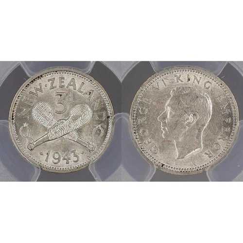 ニュージーランド 1943年 AU58 スリーペンス 3d PCGS GRADED aUNC #416