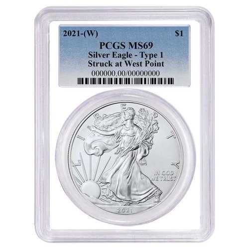 2021年 (W) $1 1オンス T-1 アメリカンシルバーイーグル PCGS MS69 ブルーラベル ホワイトフレーム