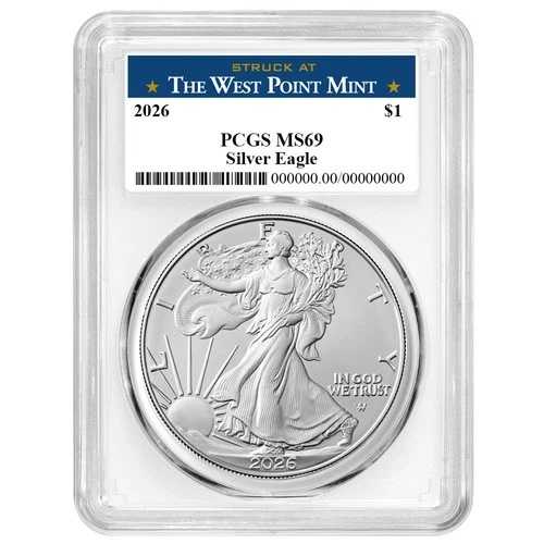 2026年 1ドル アメリカン シルバー イーグル PCGS MS69 ウェストポイント ラベル ホワイトフレーム 45,045円