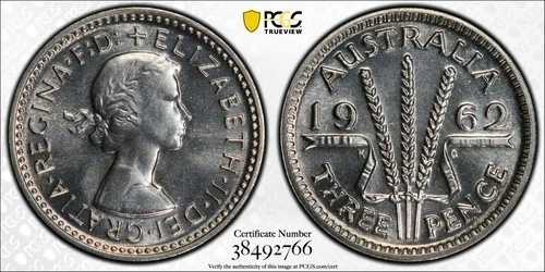 オーストラリア 1962年 3ペンス プルーフ PCGS PR67
