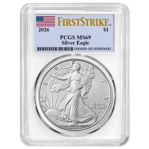 2026年 1ドル アメリカン シルバー イーグル PCGS MS69 FS 旗ラベル ホワイトフレーム
