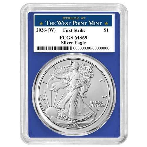 2026年 (W) $1 1オンス アメリカンシルバーイーグル PCGS MS69 FS ウェストポイントラベル ブルーフレーム