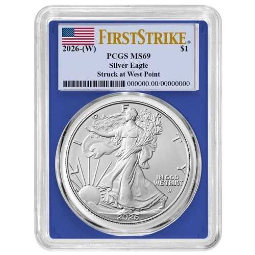 2026年 (W) 1ドル アメリカン シルバー イーグル PCGS MS69 FS フラッグラベル ブルーフレーム 45,045円