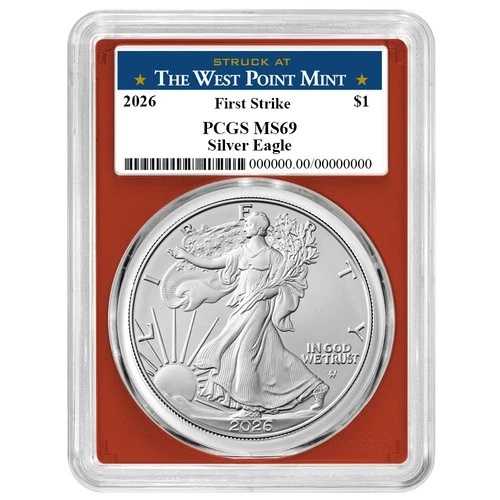 2026年 1ドル 1オンス アメリカンシルバーイーグル PCGS MS69 FS ウェストポイントラベル レッドフレーム