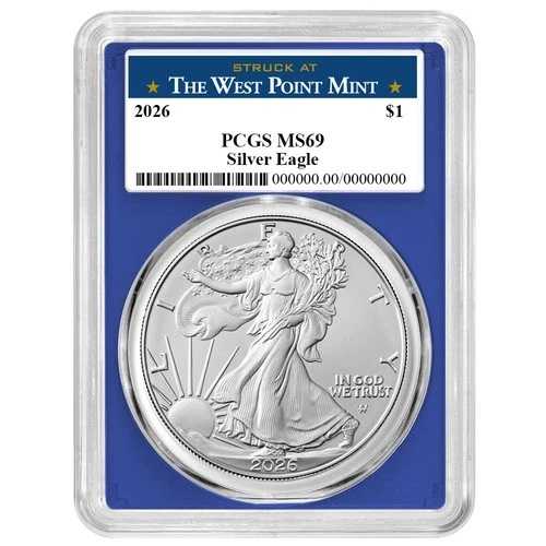 2026年 1ドル 1オンス アメリカンシルバーイーグル PCGS MS69 ウェストポイントラベル ブルーフレーム