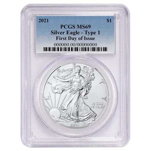 2021年 1ドル 1オンス T-1 アメリカンシルバーイーグル PCGS MS69 FDOI ブルーラベル