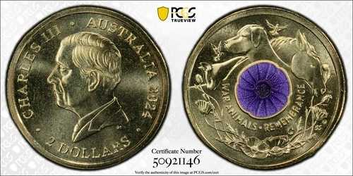 2024年 $2 ? ‘C’ ミントマーク ウォーアニマルズ パープルポピー PCGS MS69 ゴールドシールド トゥルービュー