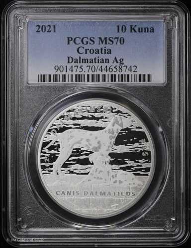 2021年 1オンス クロアチア シルバー 銀貨 ラウンド 10クーナ ダルメシアン犬 PCGS MS 70 BU 未使用