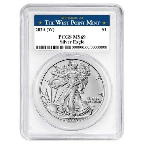 2023年 (W) 1ドル 1オンス アメリカンシルバーイーグル PCGS MS69 ウェストポイントラベル ホワイトフレーム 45,045円