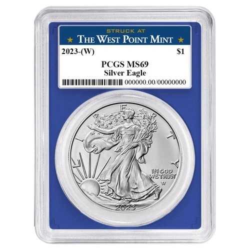 2023年 (W) 1ドル アメリカン シルバー イーグル PCGS MS69 ウェストポイント ラベル ブルーフレーム