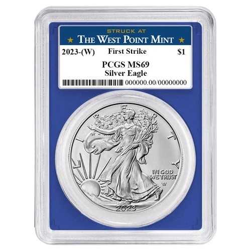 2023年 (W) 1ドル アメリカン シルバー イーグル PCGS MS69 FS ウェストポイント ラベル ブルーフレーム