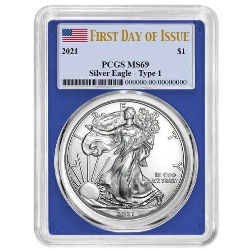2021年 1ドル タイプ1 アメリカン シルバー イーグル PCGS MS69 FS フラッグラベル ブルーフレーム