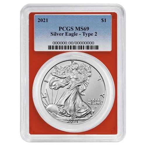 2021年 1ドル 1オンス T-2 アメリカンシルバーイーグル PCGS MS69 ブルーラベル レッドフレーム