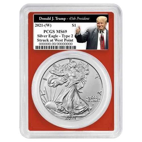 2021年 (W) $1 1オンス T-2 アメリカンシルバーイーグル PCGS MS69 トランプ第45代大統領ラベル
