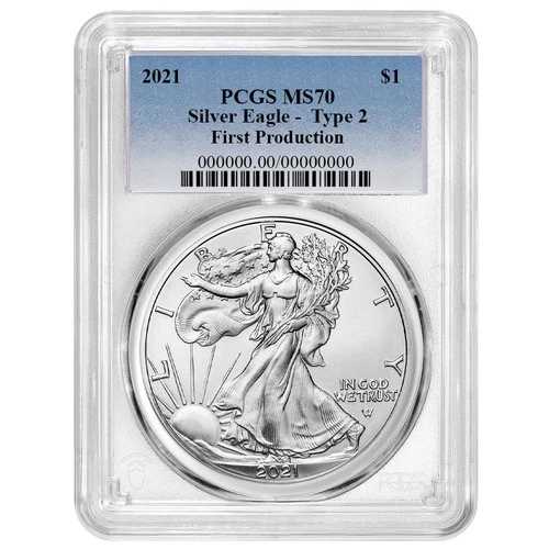 2021年 1ドル 1オンス T2 アメリカンシルバーイーグル PCGS MS70 ファーストT2プロダクション ブルーラベル