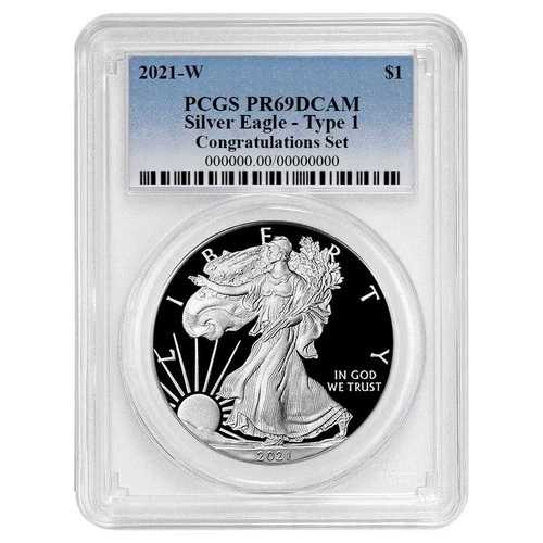 2021-W プルーフ $1 タイプ1 アメリカンシルバーイーグル コングラチュレーションセット PCGS PR69DCAM