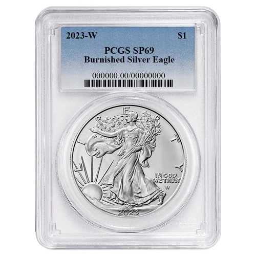 2023-W バーニッシュ仕上げ 1ドル アメリカン シルバー イーグル PCGS SP69 ブルーラベル