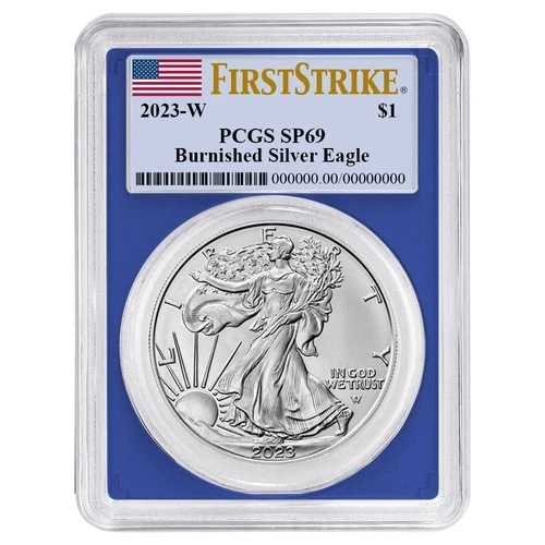 2023-W $1 1オンス バーニッシュド アメリカン シルバー イーグル PCGS SP69 FS フラッグラベル ブルー