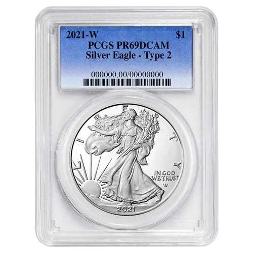 2021-W プルーフ $1 タイプ2 アメリカンシルバーイーグル PCGS PR69DCAM ブルーラベル