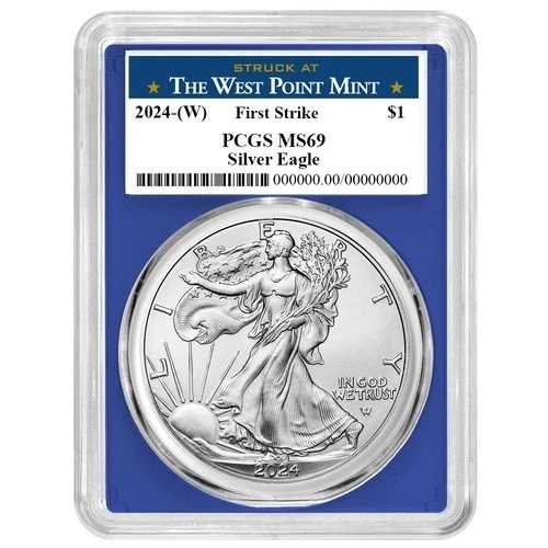 2024年 (W) $1 1オンス アメリカン シルバー イーグル PCGS MS69 FS ウェストポイント ラベル ブルーフレーム 45,045円
