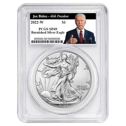 2022-W $1 1オンス バーニッシュド アメリカン シルバー イーグル PCGS SP69 バイデン 第46代大統領