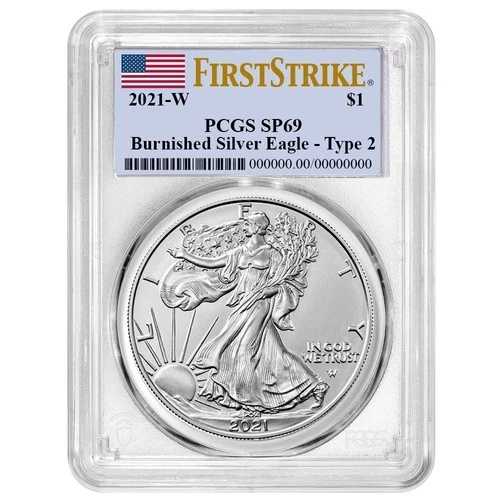 2021-W $1 1オンス T2 バーニッシュド アメリカン シルバー イーグル PCGS SP69 FS フラッグラベル