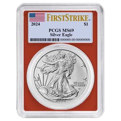 2024年 1ドル アメリカン シルバー イーグル PCGS MS69 FS フラッグラベル レッドフレーム