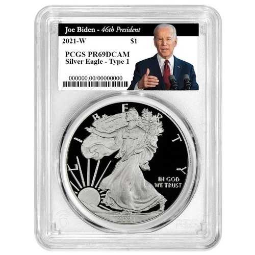 2021-W $1 1オンス T-1 プルーフ アメリカンシルバーイーグル PCGS PR69DCAM バイデン46th