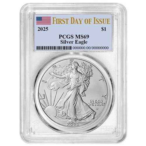 2025年 1ドル 1オンス アメリカンシルバーイーグル PCGS MS69 FDOI フラッグラベル