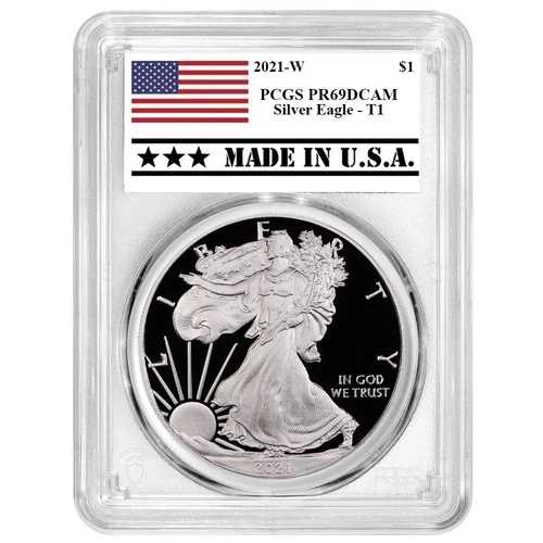 2021-W $1 1オンス T-1 プルーフ アメリカンシルバーイーグル PCGS PR69DCAM アメリカ製ラベル 45,045円