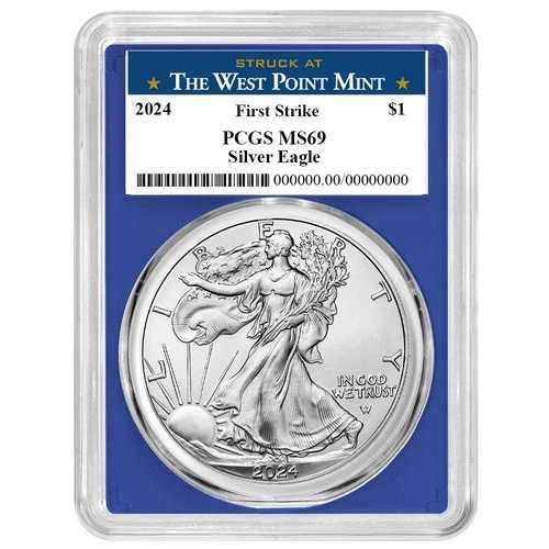 2024年 1ドル 1オンス アメリカンシルバーイーグル PCGS MS69 FS ウェストポイントラベル ブルーフレーム
