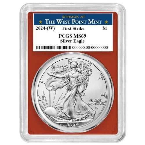 2024年 (W) 1ドル アメリカン シルバー イーグル PCGS MS69 FS ウェストポイント ラベル レッドフレーム